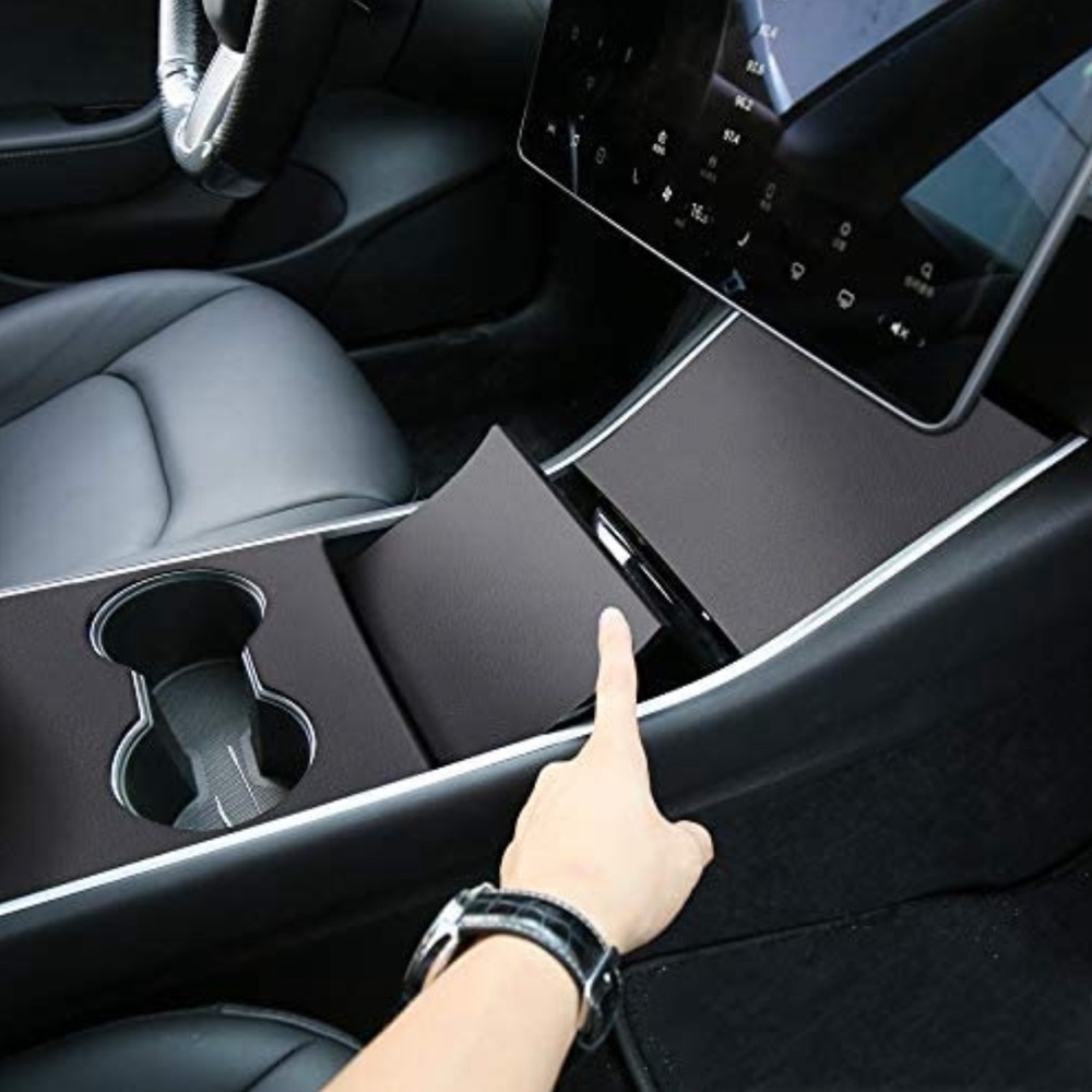 Tesla Model 3 Model Y Artificial Leather Center Console Wrap Sticker-Matte Black
